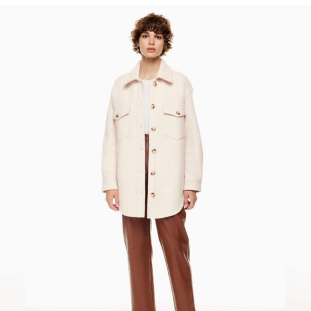 Wilfred Lined Vegan Leather Shacket in Birch